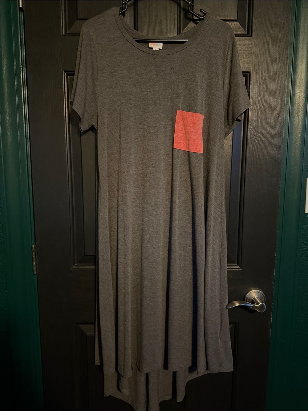 LuLaRoe Charcoal Dress with Coral Pocket High-Low Hem